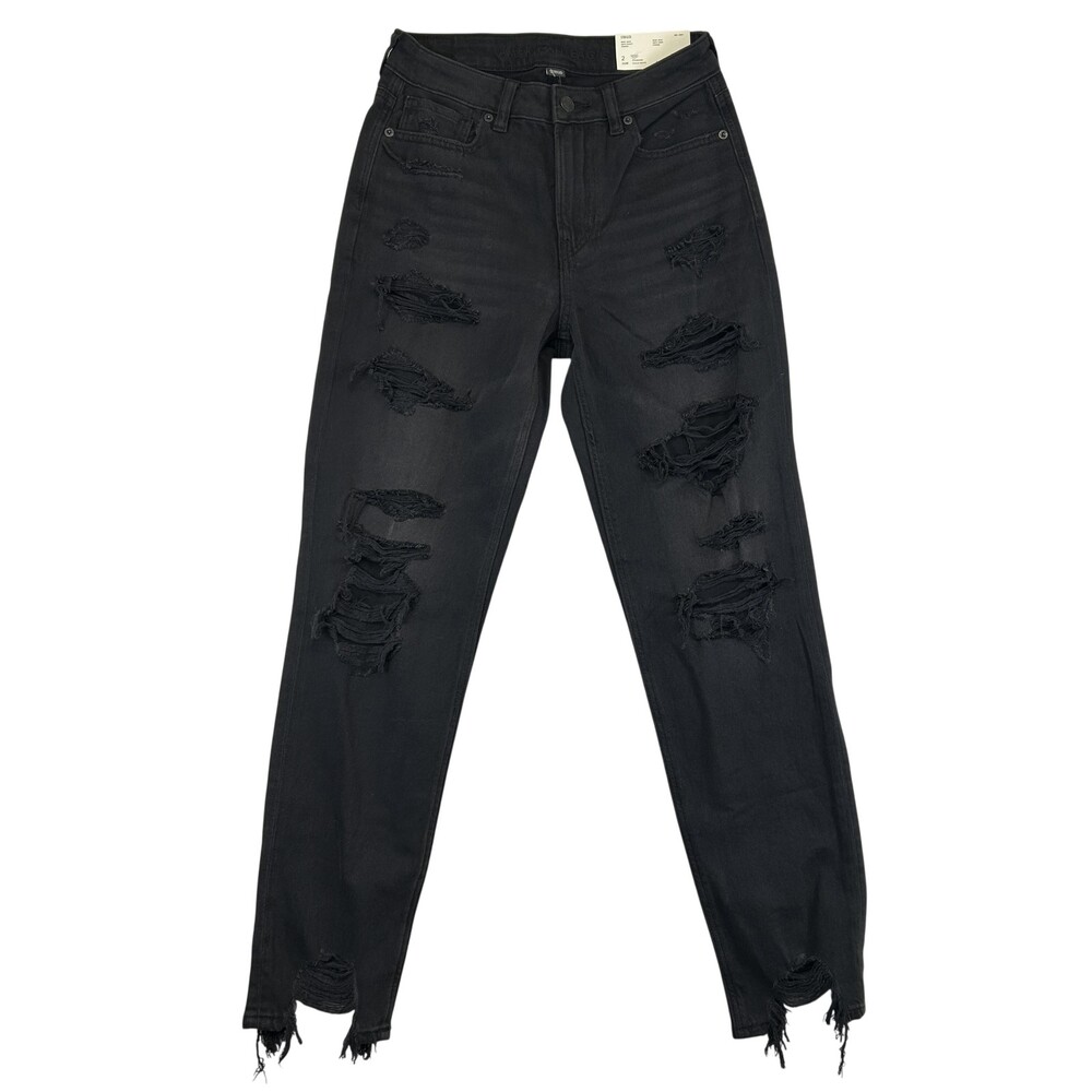 American Eagle Outfitters Mom Jeans Womens 2 (26x28) Black High Rise Distressed